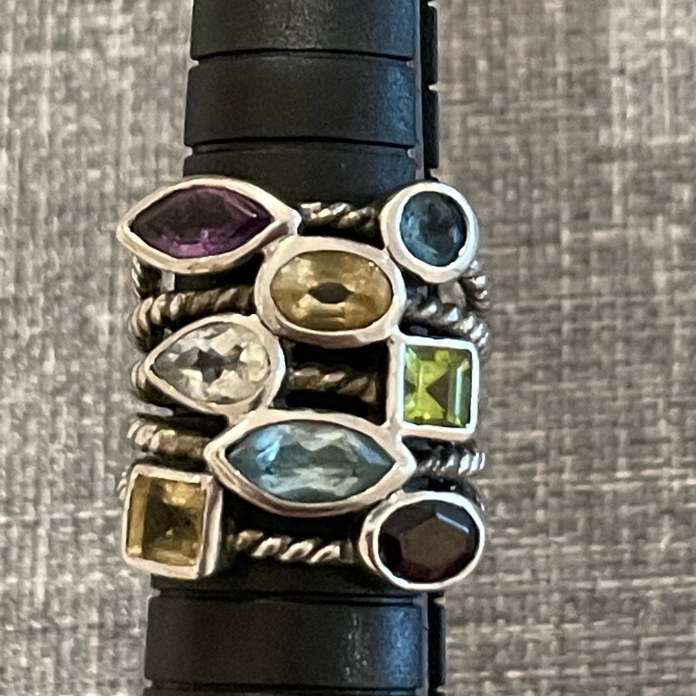 Sterling silver multi gemstone wide band ring